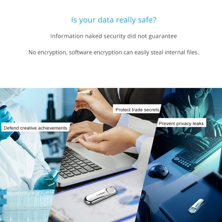 EAGET FU60 64GB USB 3.0 Fingerprint Encryption Password U Disk (Silver)