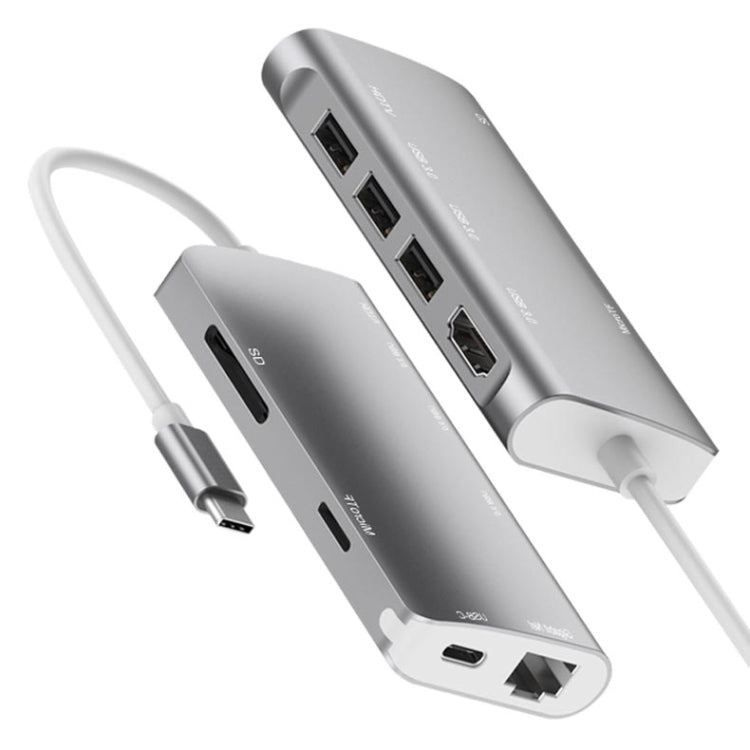 9591C 8 In 1 USB 3.0 x3 + SD / TF Card + HDMI + RJ45 + Type-C / USB-C (PD) Multi-function HUB Converter Dock Station