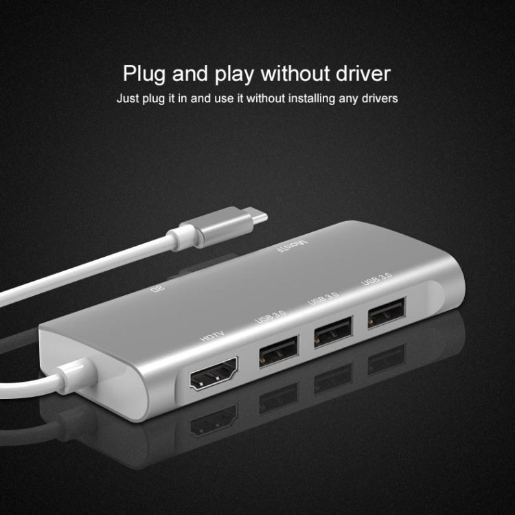 9591C 8 In 1 USB 3.0 x3 + SD / TF Card + HDMI + RJ45 + Type-C / USB-C (PD) Multi-function HUB Converter Dock Station