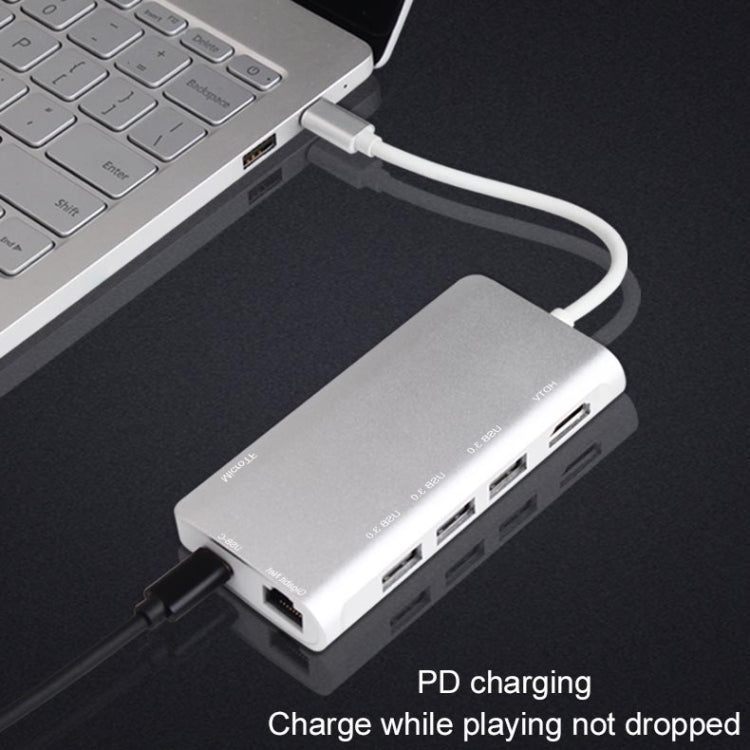 9591C 8 In 1 USB 3.0 x3 + SD / TF Card + HDMI + RJ45 + Type-C / USB-C (PD) Multi-function HUB Converter Dock Station