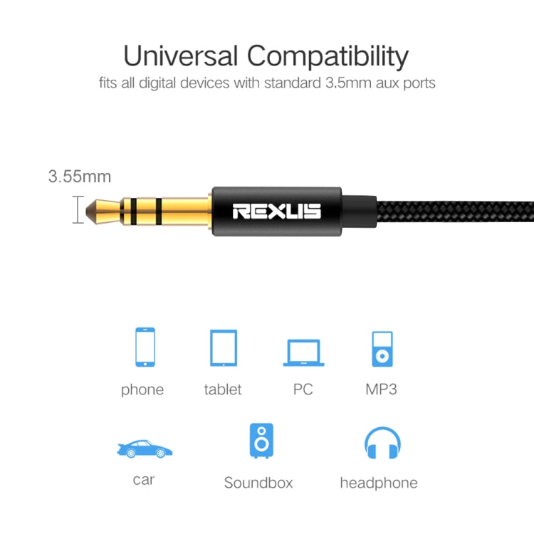 REXLIS 3629 3.5mm Male to Male Car Stereo Gold-plated Jack AUX Audio Cable for 3.5mm AUX Standard Digital Devices, Length: 5m