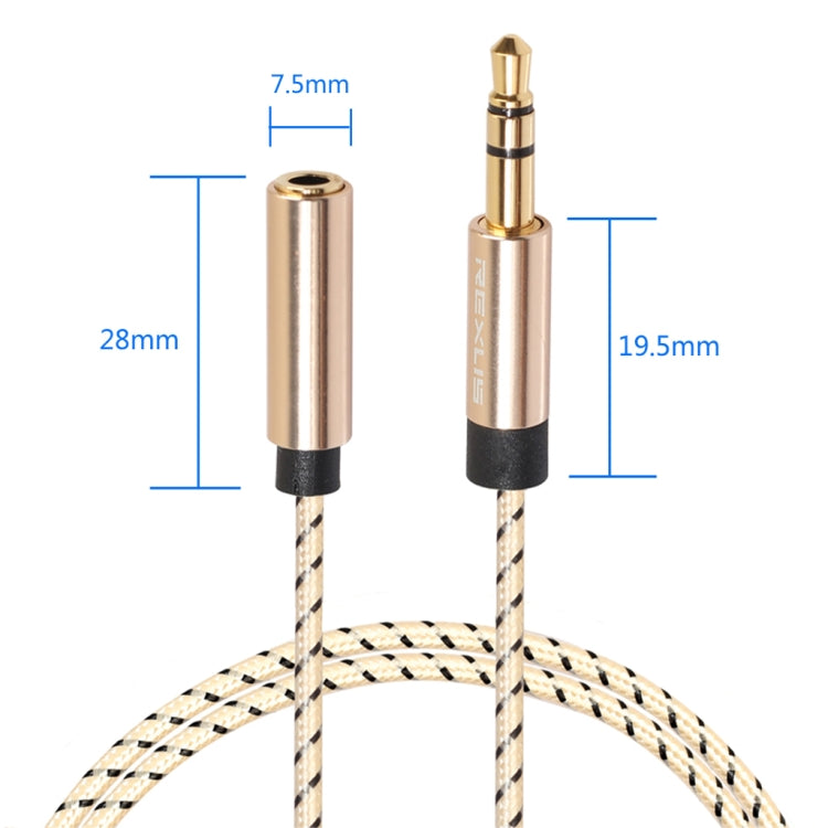 REXLIS 3596 3.5mm Male to Female Stereo Gold-plated Plug AUX / Earphone Cotton Braided Extension Cable for 3.5mm AUX Standard Digital Devices, Length: 1m