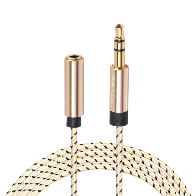 REXLIS 3596 3.5mm Male to Female Stereo Gold-plated Plug AUX / Earphone Cotton Braided Extension Cable for 3.5mm AUX Standard Digital Devices, Length: 5m