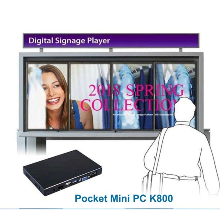 K800 Windows 10 and Linux System Mini PC, Intel Cherry Trail Z8300 / Z8350 Quad-core 1.44-1.84GHz, RAM: 2GB, ROM: 32GB
