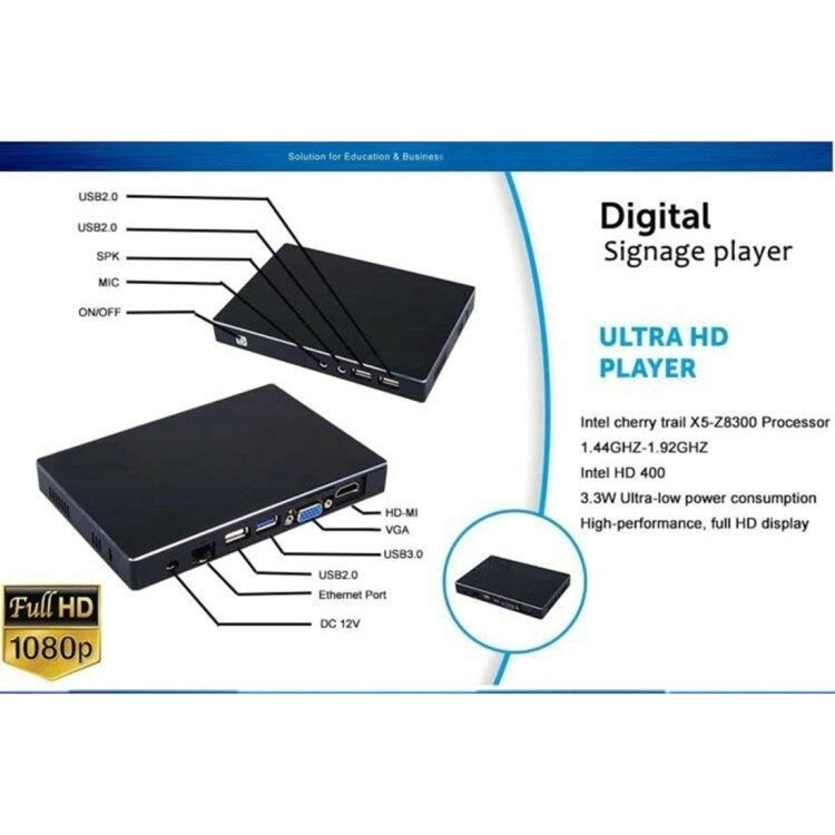 K800 Windows 10 and Linux System Mini PC, Intel Cherry Trail Z8300 / Z8350 Quad-core 1.44-1.84GHz, RAM: 2GB, ROM: 32GB