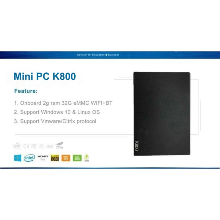 K800 Windows 10 and Linux System Mini PC, Intel Cherry Trail Z8300 / Z8350 Quad-core 1.44-1.84GHz, RAM: 2GB, ROM: 32GB