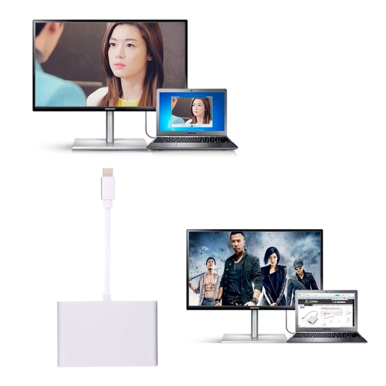 USB-C / Type-C 3.1 to VGA & HDMI & 3.5mm Video Audio Adapter, For Laptop & Notebook & MacBook 12 inch & MacBook Pro(Silver)