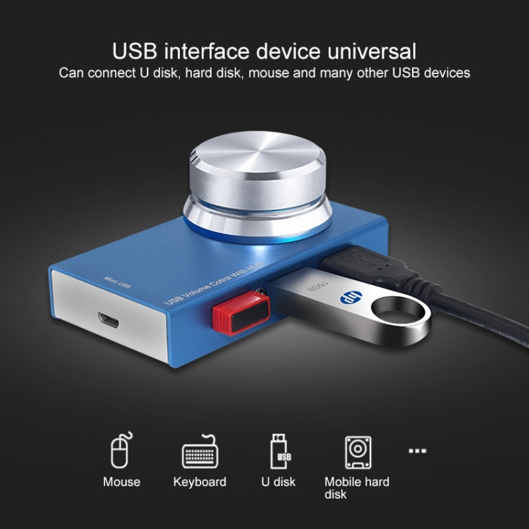 Aimos AM-UH003 Micro USB Volume Control Speaker Audio Volume Controller Knob with 3 USB Ports HUB, Support Windows System & Mac System PC Computer / USB Devices