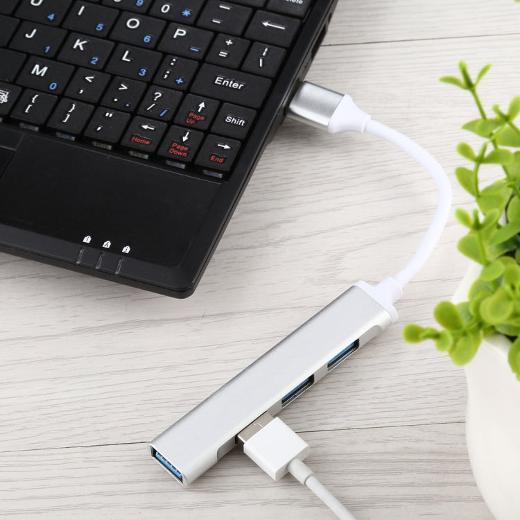 A-809 USB 3.0 + 3 x USB 2.0 to USB 3.0 Aluminum Alloy HUB Adapter(Silver)