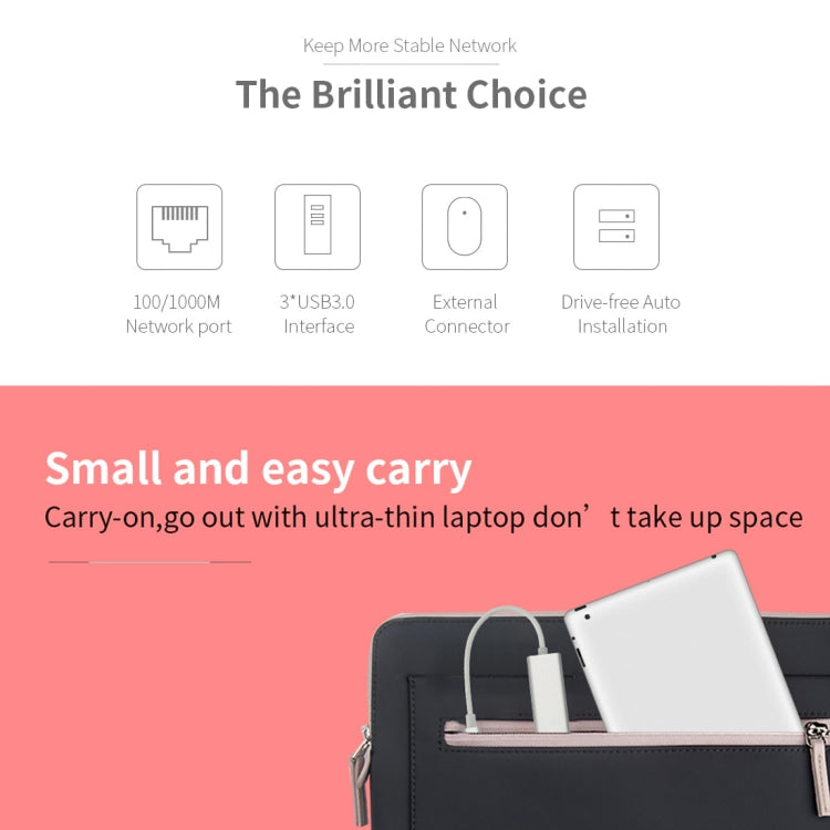 Aluminum Shell 3 USB3.0 Ports HUB + USB-C / Type-C Gigabit Ethernet Adapter