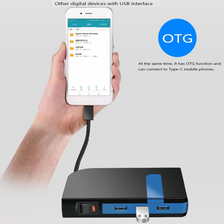 3 USB 3.0 HUB + 2 QC3.0 + Type-C Multi-functional Charger & HUB with Power Switch Button