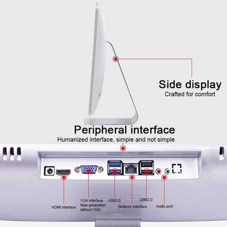 Y105 Desktop Computer PC, 23.8 inch, CoRE-I5_3470, 8GB+128GB, Windows 10, Intel HD Graphic 2500 CoRE-I5_3470 Quad Core 3.2~3.6GHz, WiFi, RJ45(Silver)