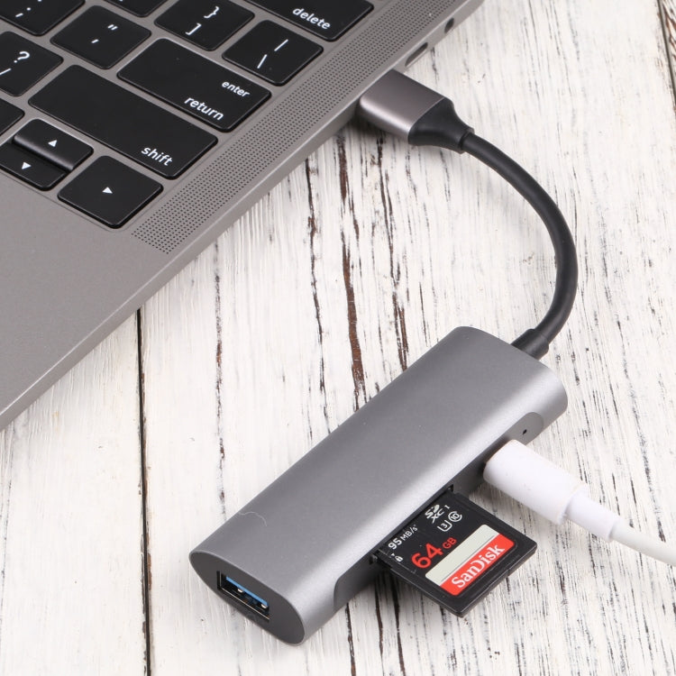 U-812 4 in 1 USB 3.0 to USB 3.0 + USB-C / Type-C + SD / TF Card Slots HUB Docking Station