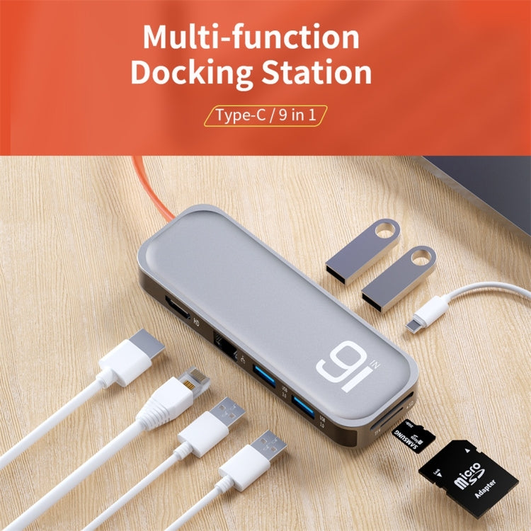 ROCK TR02 9 In 1 Type-C / USB-C to HDMI Multifunctional Extension HUB Adapter (Grey)