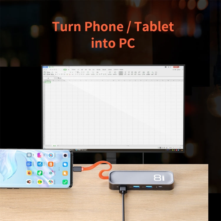 ROCK TR03 8 In 1 Type-C / USB-C to HDMI Multifunctional Extension HUB Adapter (Grey)
