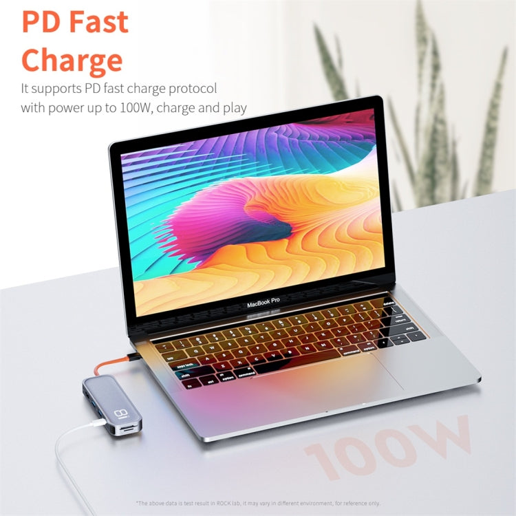 ROCK TR03 8 In 1 Type-C / USB-C to HDMI Multifunctional Extension HUB Adapter (Grey)