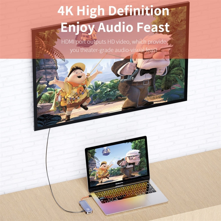 ROCK TR03 8 In 1 Type-C / USB-C to HDMI Multifunctional Extension HUB Adapter (Grey)