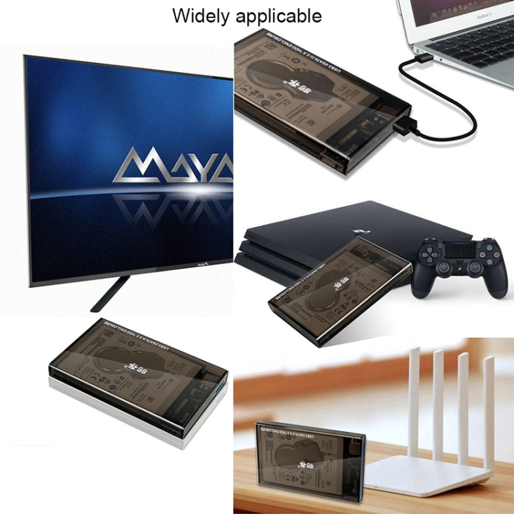SATA 2.5 inch USB 3.0 Interface Push Cover External Transparent Solid State Drive Enclosure, The Maximum Support Capacity: 3TB