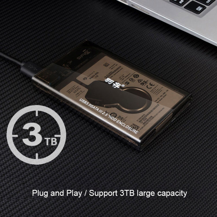 SATA 2.5 inch USB 3.0 Interface Push Cover External Transparent Solid State Drive Enclosure, The Maximum Support Capacity: 3TB