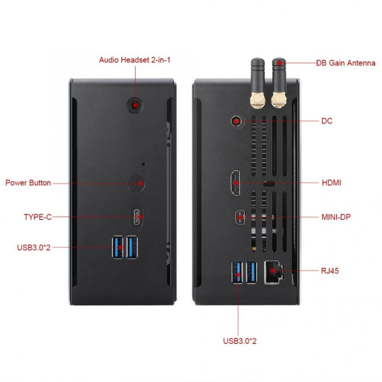 Mini PC for Intel Core 8th Gen i7-8750H 8G+256G Six Core 2.2-4.1GHz, with Fan & Antenna, Support Bluetooth 4.2 & 2.4G / 5.0G Dual-band WiFi & RJ45 Gigabit Wired Network Card(Black)