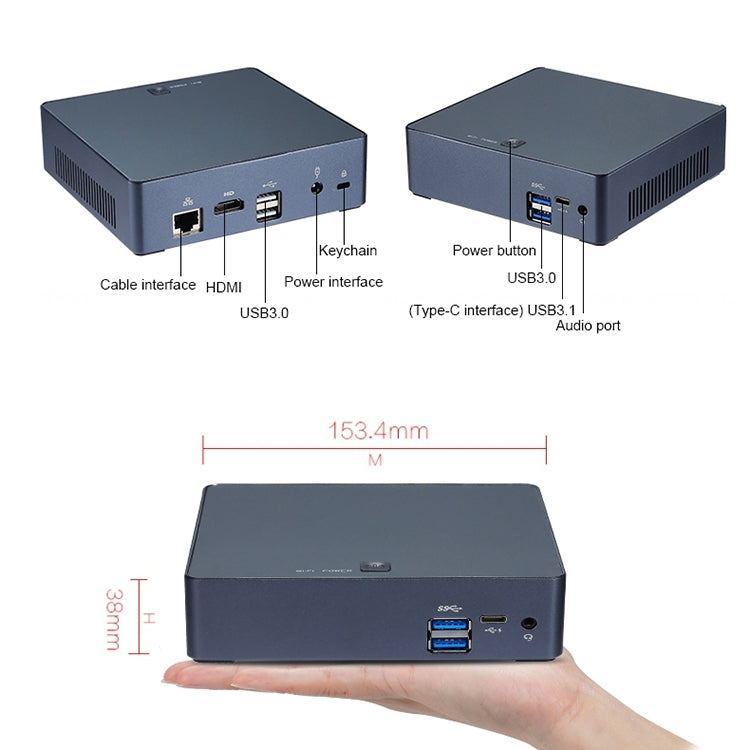 Smart Mini PC for Intel Core I5-8250U 8G+128G Quad Core 1.6-3.4GHz, Support Bluetooth 4.0 & 2.4G / 5.0G Dual-band WiFi & RJ45 Gigabit Network Card