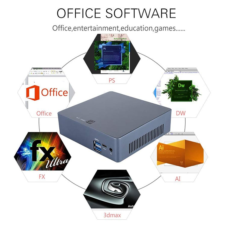 Smart Mini PC for Intel Core I5-8250U 8G+128G Quad Core 1.6-3.4GHz, Support Bluetooth 4.0 & 2.4G / 5.0G Dual-band WiFi & RJ45 Gigabit Network Card