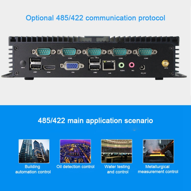 Fanless Mini Industrial Control PC with 6 COM Ports & 6 USB Ports & RJ45 Network Port, 2GB+24GB, Intel Celeron 1037U 1.8GHz(Black)