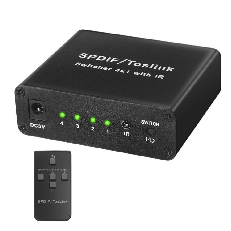 NK-S41 Full HD SPDIF / Toslink Digital Optical Audio 4 x 1 Switcher Extender with IR Remote Controller