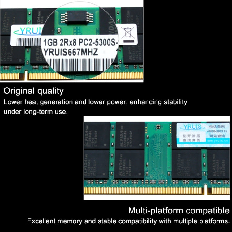 YRUIS DDR2 667MHz 1GB 533/667/800 Memory RAM Module Compatible for Laptop