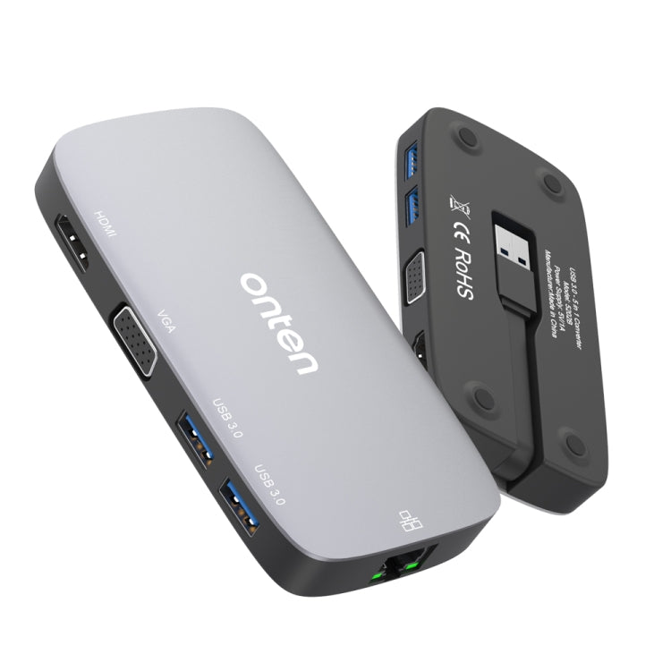 Onten 5202B 5 in 1 USB to VGA + HDMI + Gigabit Ethernet + Two USB3.0 Ports Multi-function HUB Converter Dock Station