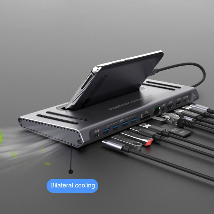 9199 12 in 1 USB-C / Type-C to USB-C / Type-C + TF / SD Card Slot + RJ45 + 3.5mm Audio + PD USB-C / Type-C Charging + 2 HDMI + 4 USB 3.0 Ports Multifunctional HUB Converter Docking Station