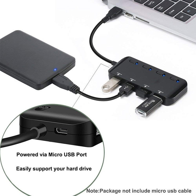 High Speed 4 x USB 3.0 to USB-C / Type-C HUB with Switch (Black)