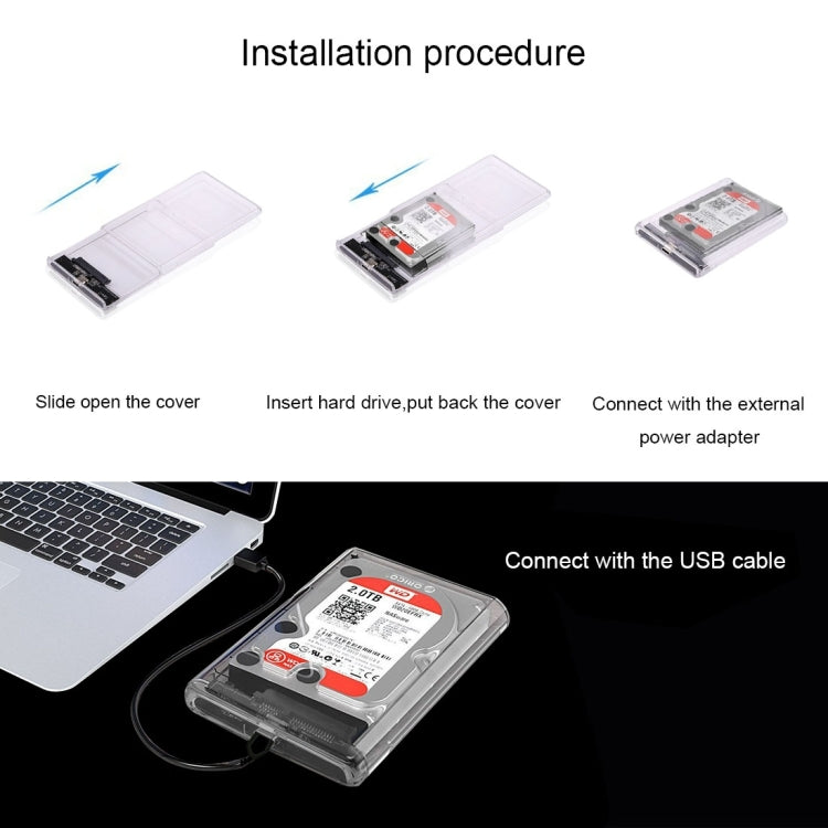 2.5 inch SATA HDD USB 3.1 USB-C / Type-C External Hard Drive Enclosure Storage Case(Transparent)