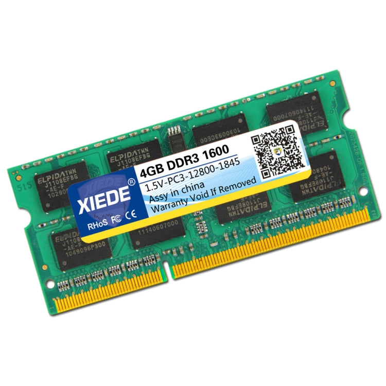 XIEDE DDR3 1600MHz 4GB Double-sided 16 Pieces of 256 Particles Memory RAM Module for Laptop
