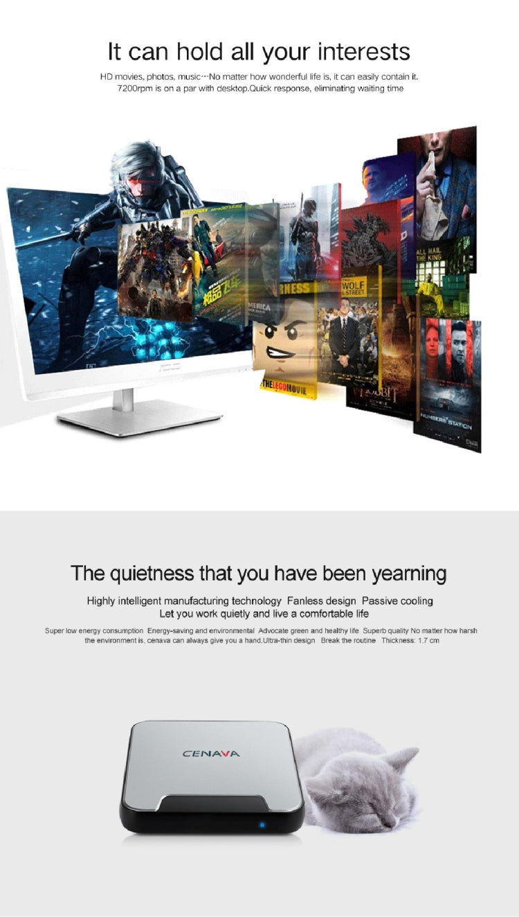 CENAVA MINIPCS Windows 10 Home Mini PC, Intel Atom x5-Z8350 Quad-core Up to 1.92GHz, RAM: 4GB, ROM: 64GB, Support WiFi, Bluetooth 4.0, TF Card, US/EU Plug