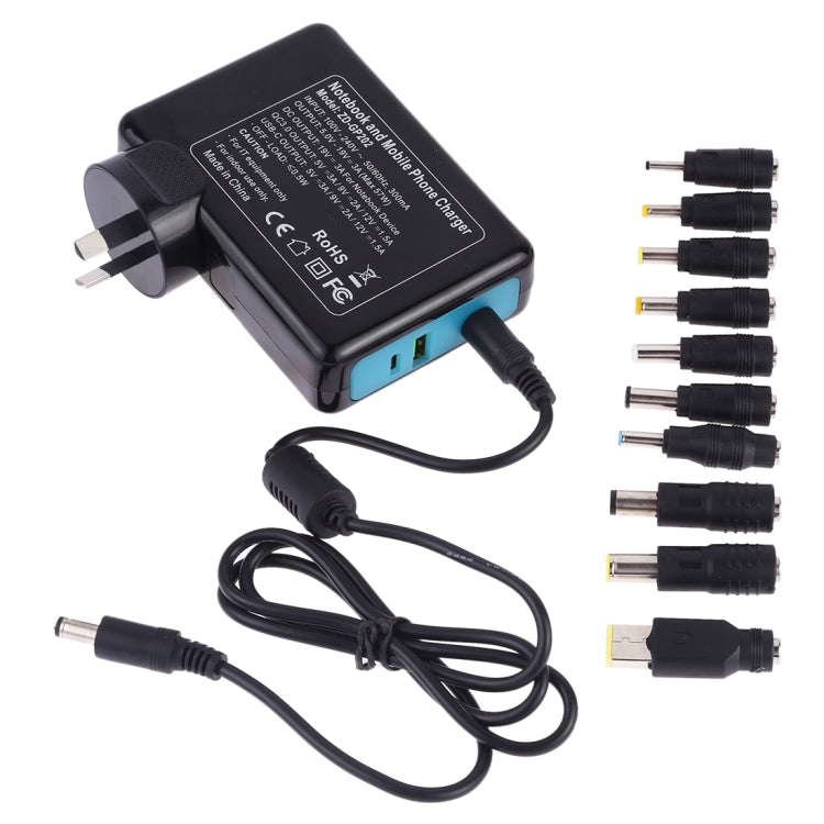 ZD-GP202 QC 3.0 USB + USB-C / Type-C Interface Laptop and Mobile Phone Power Adapter with 10 Tips Connectors, AU Plug