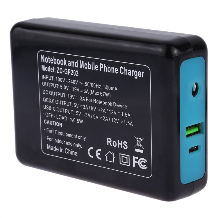 ZD-GP202 QC 3.0 USB + USB-C / Type-C Interface Laptop and Mobile Phone Power Adapter with 10 Tips Connectors, AU Plug
