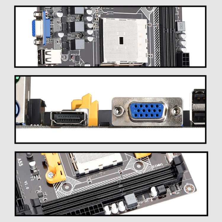 A55 Dual Channel DDR3 Desktop Computer Mainboard, Support for AMD A8 / A6 / A4 Quad-core Processor, Integrated Graphics