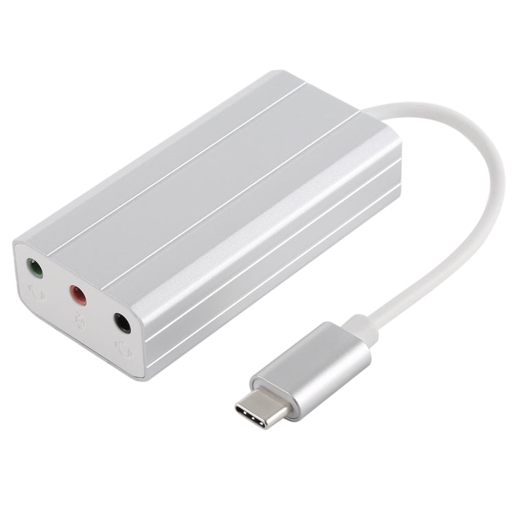 Multi-function SD / TF Card Slot + 3.5mm Audio Port + 3 x USB 2.0 Ports to USB-C / Type-C HUB Aluminum Alloy Sound Card (Silver)