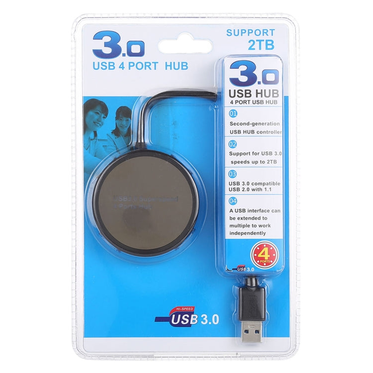 BYL-1811 5Gbps Super Speed 4 Ports USB 3.0 Round Shape Mirror Design HUB Adapter, Cable Length: 18cm(Black)