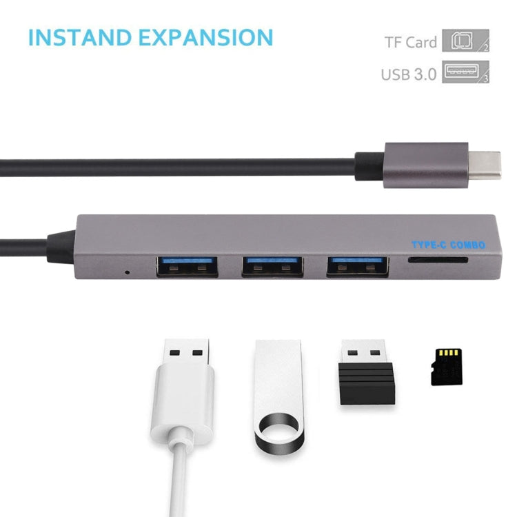 T-809B TF Card Reader + 3 x USB 3.0 Ports to USB-C / Type-C HUB Converter, Cable Length: 13cm