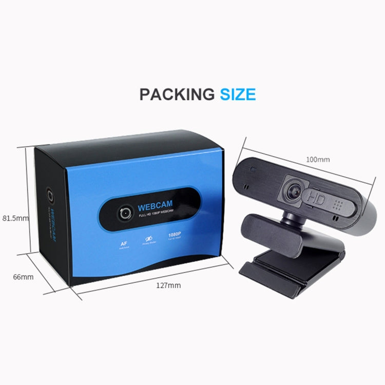 H703 2.0 Mega Pixels Full HD 1080P Drive-free Auto Focus USB Computer Camera with Dual Omnidirectional Noise Reduction Microphone(Black)