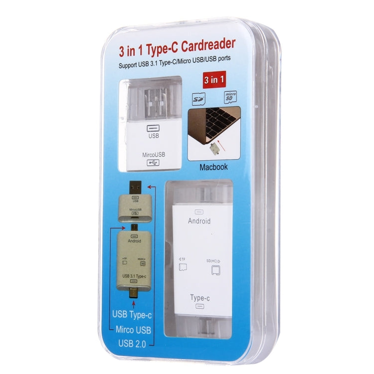 3 in 1 USB-C / Type-C 3.1 to Micro USB + SD(HC) + Micro SD Card Reader Adapter with OTG Function & USB Adapter for Macbook / Google Chromebook / Nokia N1 / Letv