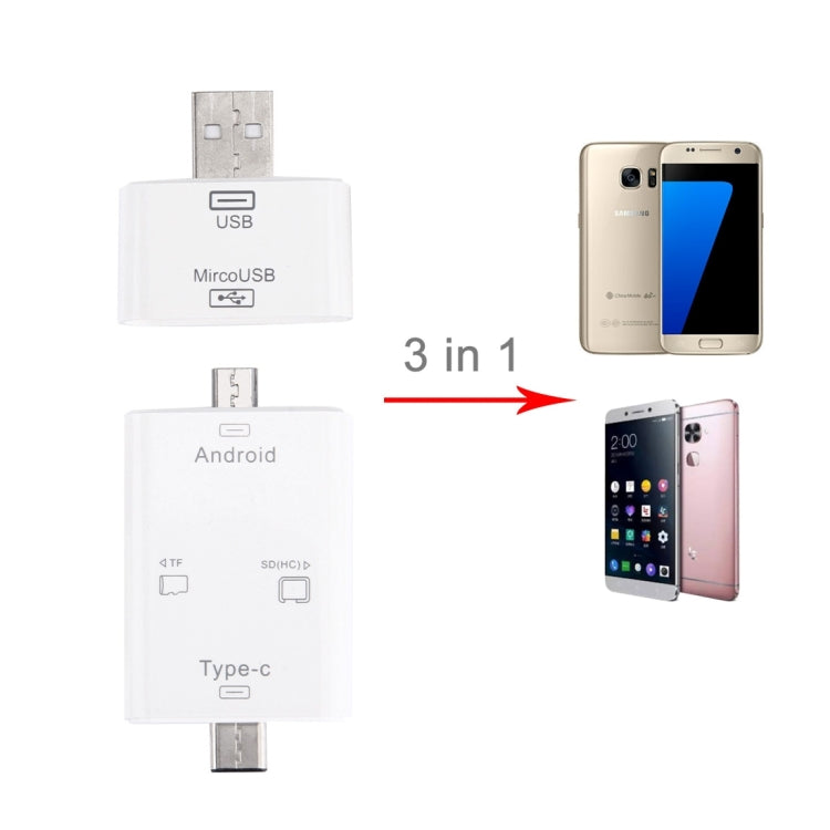 3 in 1 USB-C / Type-C 3.1 to Micro USB + SD(HC) + Micro SD Card Reader Adapter with OTG Function & USB Adapter for Macbook / Google Chromebook / Nokia N1 / Letv