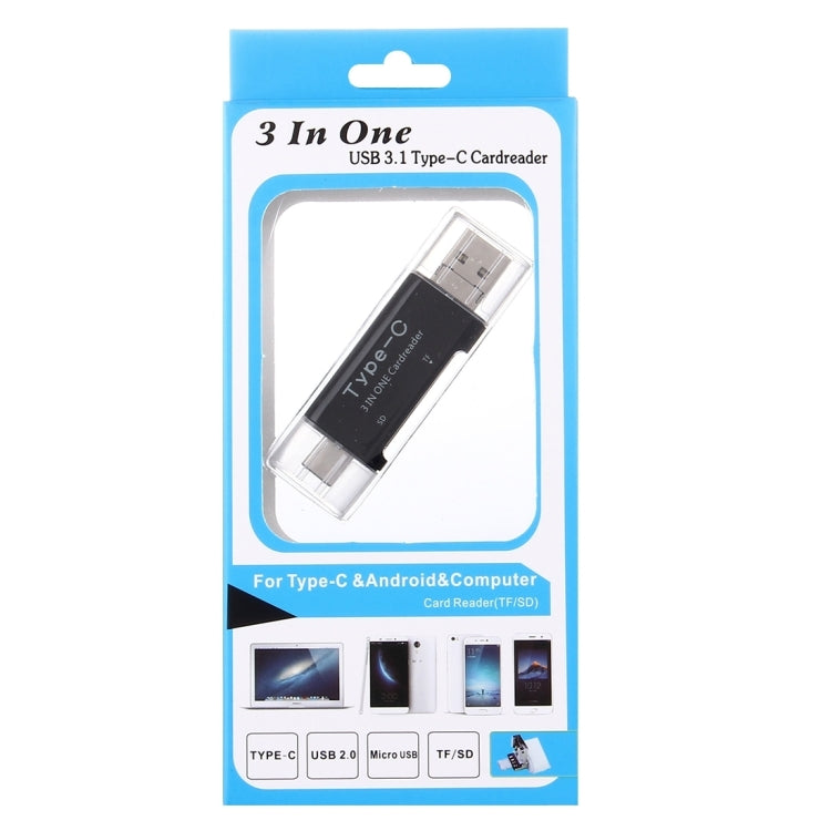 3 in 1 USB-C / Type-C 3.1 to USB 2.0 + Micro USB + SD(HC) + Micro SD Card Reader Adapter for