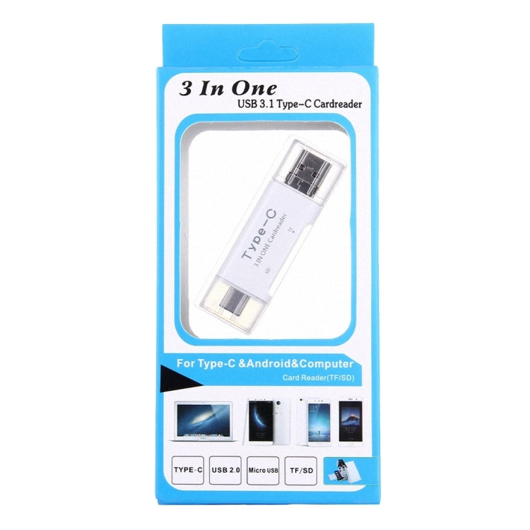 3 in 1 USB-C / Type-C 3.1 to USB 2.0 + Micro USB + SD(HC) + Micro SD Card Reader Adapter for