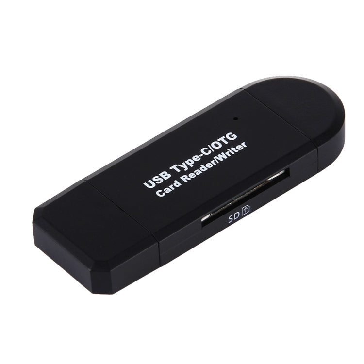 3 in 1 USB-C / Type-C 3.1 to USB 2.0 + Micro USB + SD(HC) + Micro SD Card Reader Adapter with OTG Function(Black)