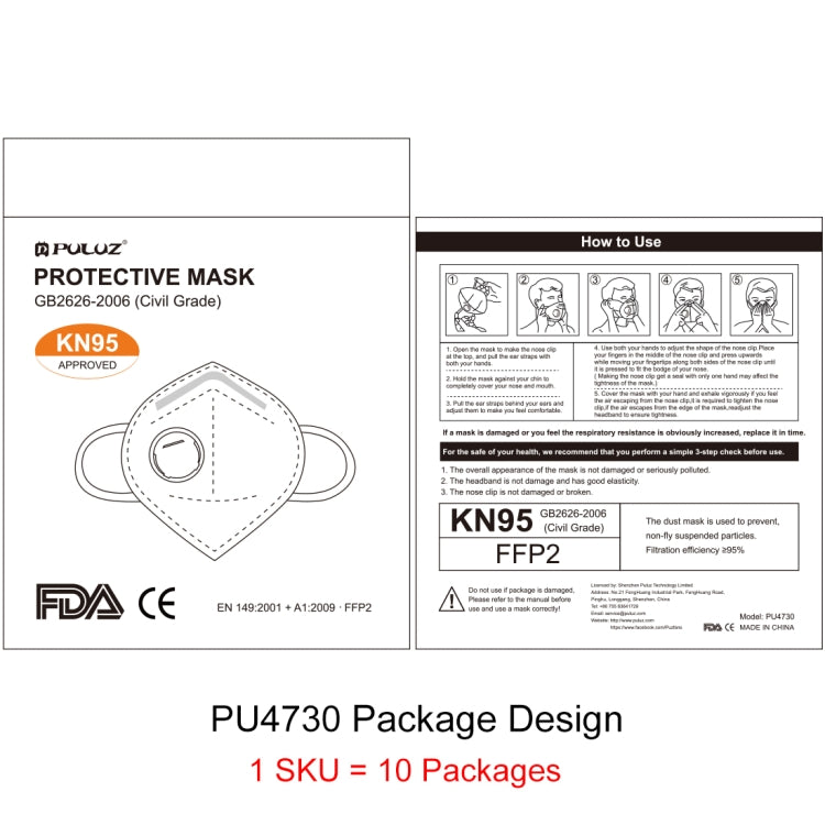 10 PCS KN95 n95 Breathable Respirator Dustproof Antiviral Anti-fog Protective Mask with Breath-Valve Filter