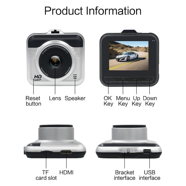 GT203 HD 1080P 12MP Camera Vehicle DVR, Generalplus 1247, Support Motion Detection & Gravity Sensor & Loop Video & Emergency Lock & Parking Monitoring &/ TF Card