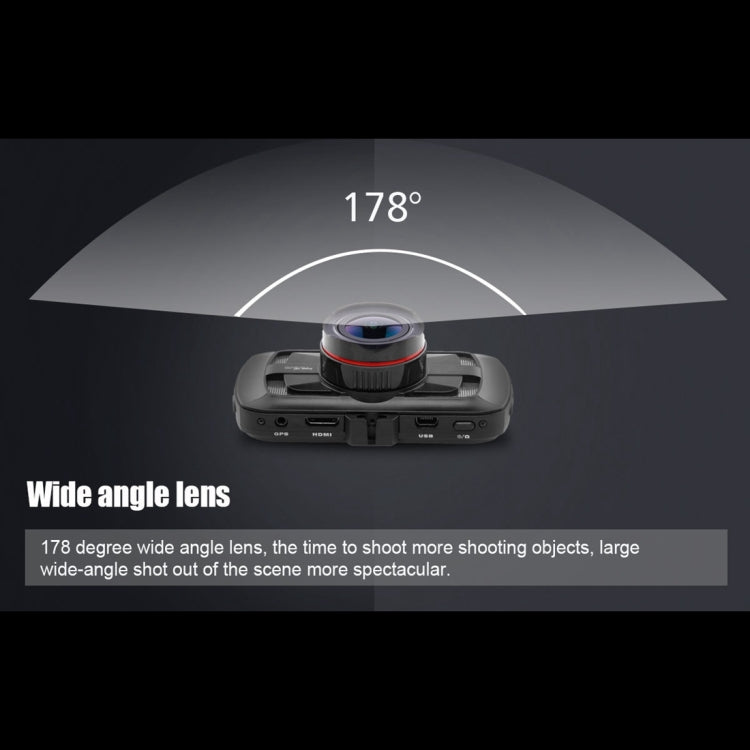 DAB205 Car DVR Camera 3.0 inch LCD Screen HD 1440P 178 Degree Wide Angle Viewing, Support Motion Detection / TF Card / G-Sensor / HDMI / HDR(Black)